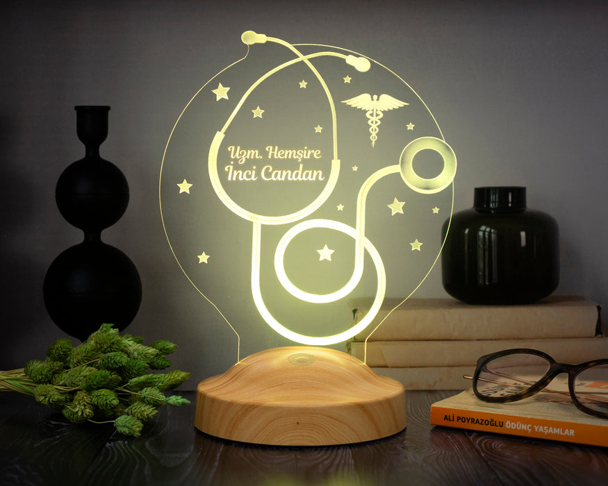 Hemşireler Günü Hediyesi, Hemşireye Hediye, Steteskop Kişiye Özel Led Lamba