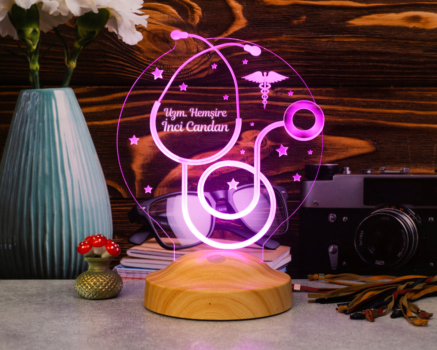 Hemşireler Günü Hediyesi, Hemşireye Hediye, Steteskop Kişiye Özel Led Lamba