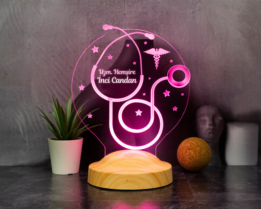 Hemşireler Günü Hediyesi, Hemşireye Hediye, Steteskop Kişiye Özel Led Lamba