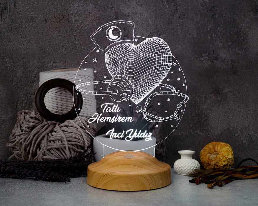 Hemşireye Hediye, Hemşireler Günü Özel İsimli 3D Led Lamba, Tatlı Hemşire Dekoratif Hediye