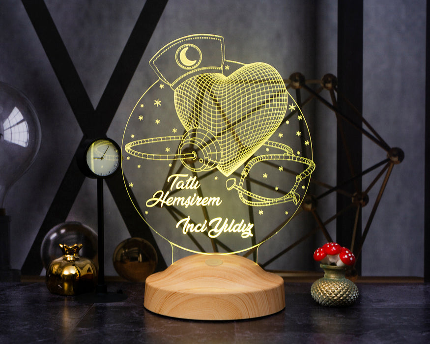 Hemşireye Hediye, Hemşireler Günü Özel İsimli 3D Led Lamba, Tatlı Hemşire Dekoratif Hediye