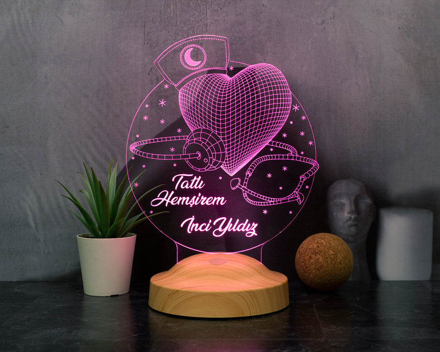 Hemşireye Hediye, Hemşireler Günü Özel İsimli 3D Led Lamba, Tatlı Hemşire Dekoratif Hediye