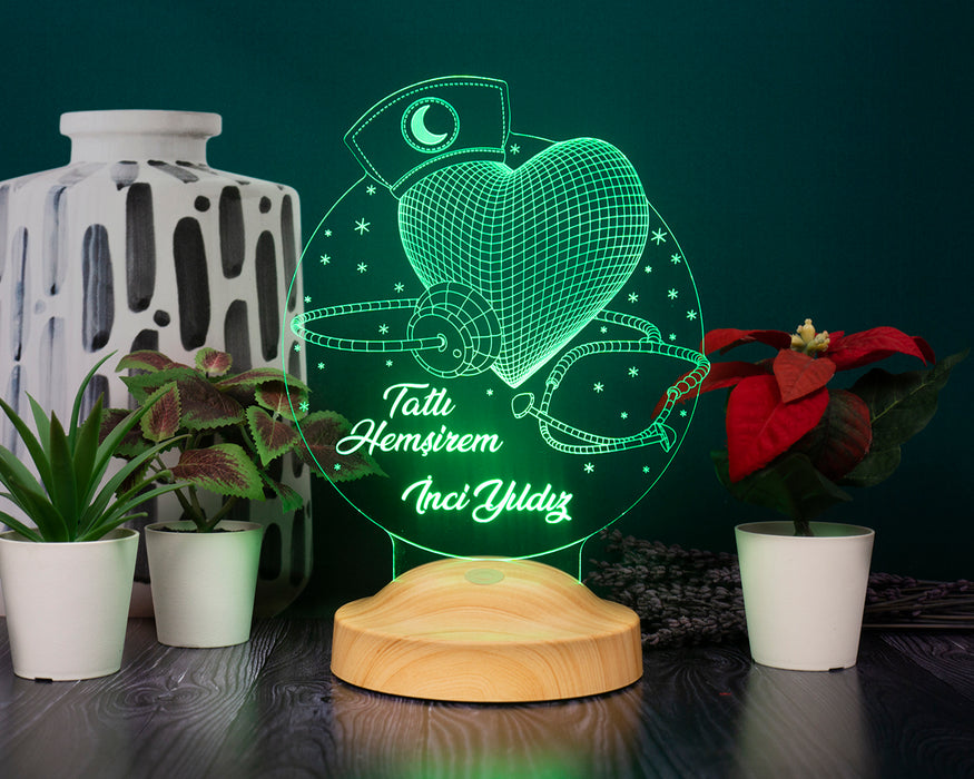 Hemşireye Hediye, Hemşireler Günü Özel İsimli 3D Led Lamba, Tatlı Hemşire Dekoratif Hediye