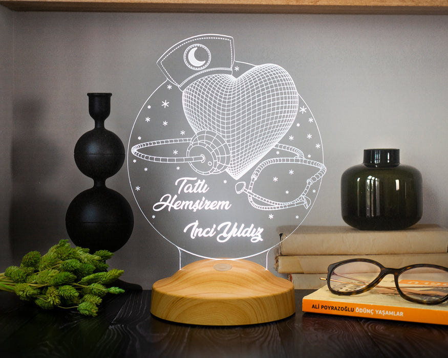 Hemşireye Hediye, Hemşireler Günü Özel İsimli 3D Led Lamba, Tatlı Hemşire Dekoratif Hediye