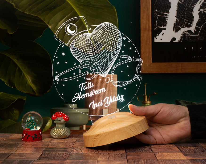 Hemşireye Hediye, Hemşireler Günü Özel İsimli 3D Led Lamba, Tatlı Hemşire Dekoratif Hediye