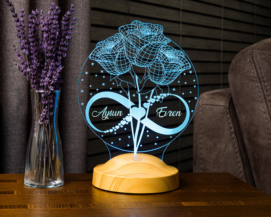 Güller Ve Sonsuzluk, Eşe Hediye, Sevgiliye Hediye 3 Boyutlu Led Lamba