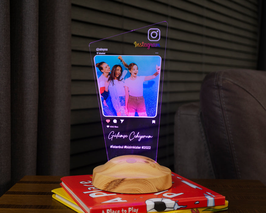 İnstagram Post Fotoğraflı Kişiye Özel Resimli Gece Lambası, 3D Led Lamba, Arkadaş Hediyesi İnstagram Çerçeve