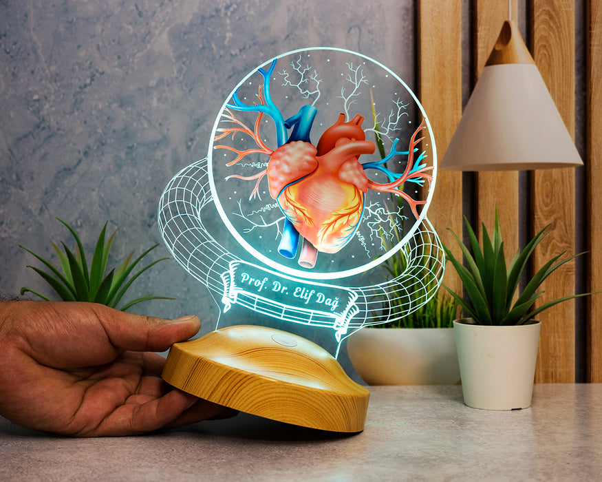 Kardiyolog ve Kalp Doktoruna Özel İsimli Hediye -Kalp Damar Temalı 3D LED Lamba