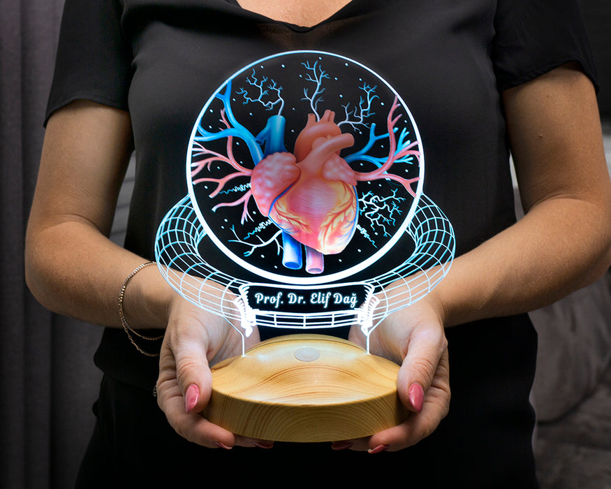 Kardiyolog ve Kalp Doktoruna Özel İsimli Hediye -Kalp Damar Temalı 3D LED Lamba