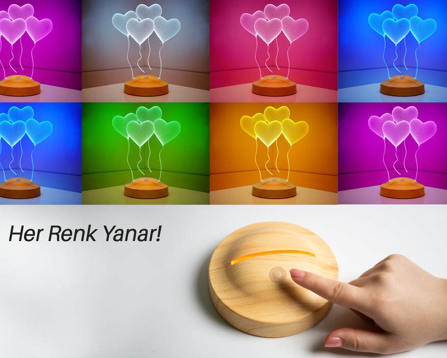 Sevgiliye Hediye Kalpler, Sevgililer Günü Hediyesi Kişiye Özel Kalpli 3D Led Lamba
