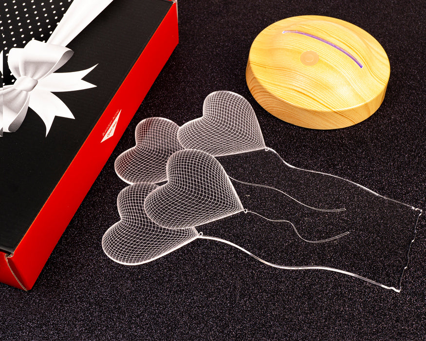 Doğum Günü Hediyesi Kalpli, Uçan Kalpler Kişiye Özel 3D Led Lamba