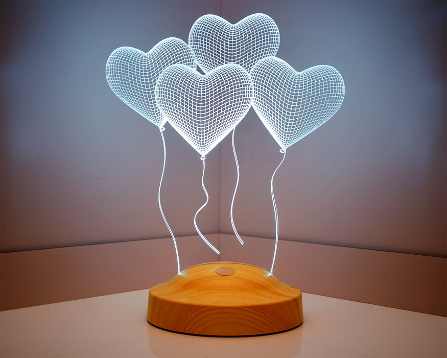Doğum Günü Hediyesi Kalpli, Uçan Kalpler Kişiye Özel 3D Led Lamba