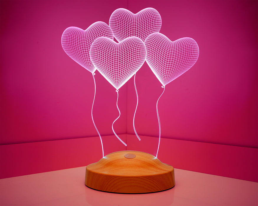 Doğum Günü Hediyesi Kalpli, Uçan Kalpler Kişiye Özel 3D Led Lamba