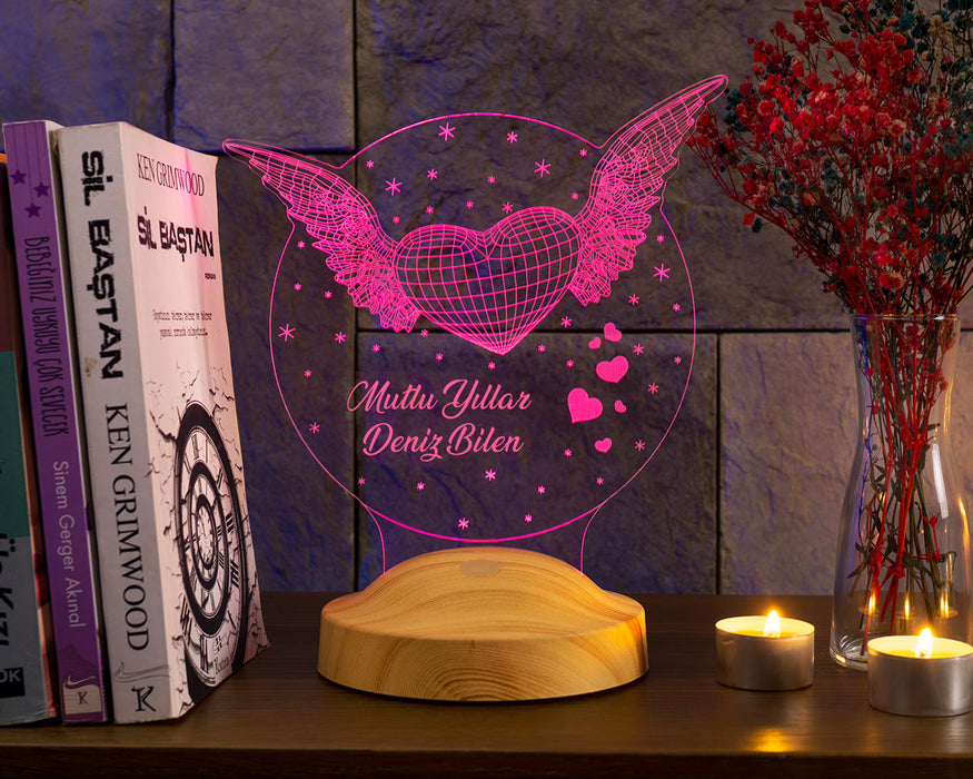 Yeni Yıl Hediyesi, Yılbaşı Hediyesi, Mutlu Yıllar Hediyesi Kanatlı Kalp Led Lamba