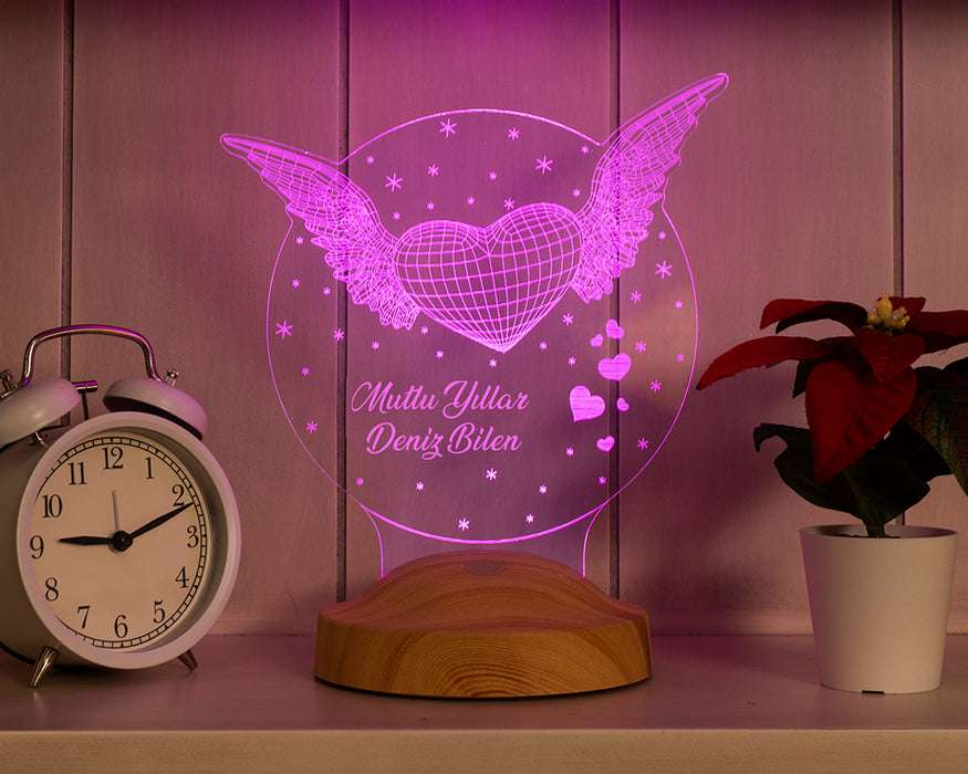 Yeni Yıl Hediyesi, Yılbaşı Hediyesi, Mutlu Yıllar Hediyesi Kanatlı Kalp Led Lamba