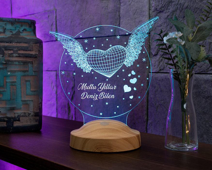 Yeni Yıl Hediyesi, Yılbaşı Hediyesi, Mutlu Yıllar Hediyesi Kanatlı Kalp Led Lamba