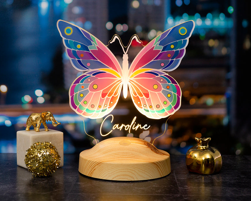 Kişiye Özel Renkli Kelebek Figürlü 3D Hediye LED Gece Lambası