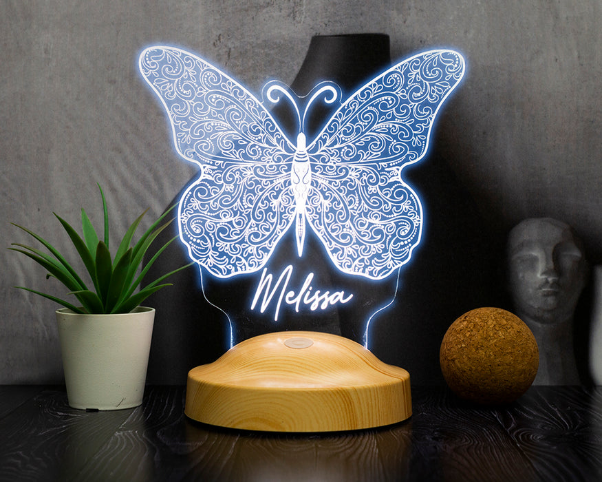 Kelebek Desenli 3D LED Gece Lambası – Kişiye Özel Hediye