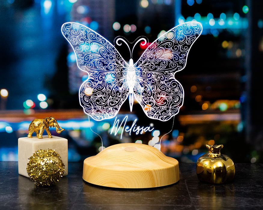 Kelebek Desenli 3D LED Gece Lambası – Kişiye Özel Hediye
