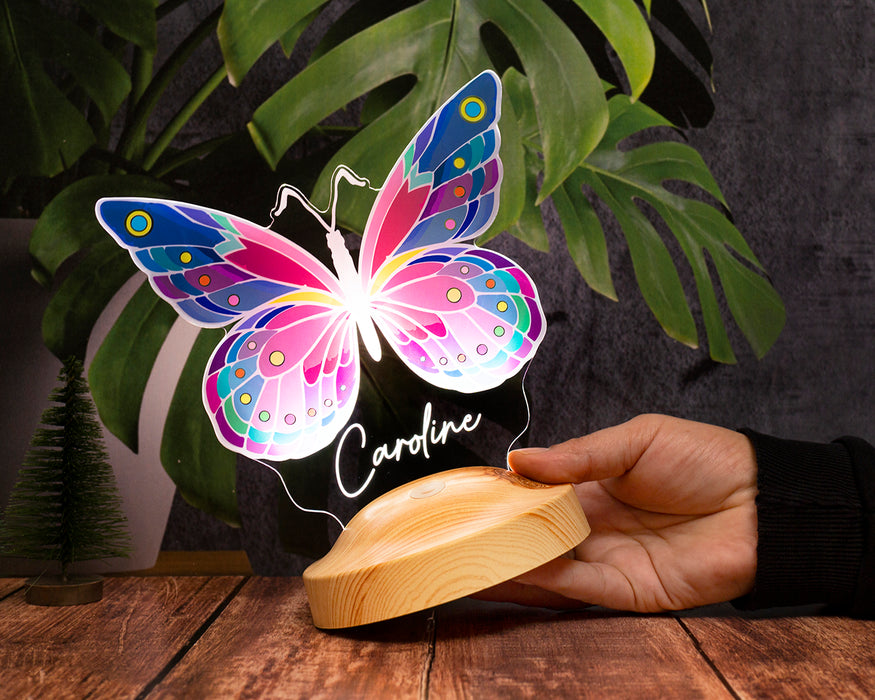 Kişiye Özel Renkli Kelebek Figürlü 3D Hediye LED Gece Lambası