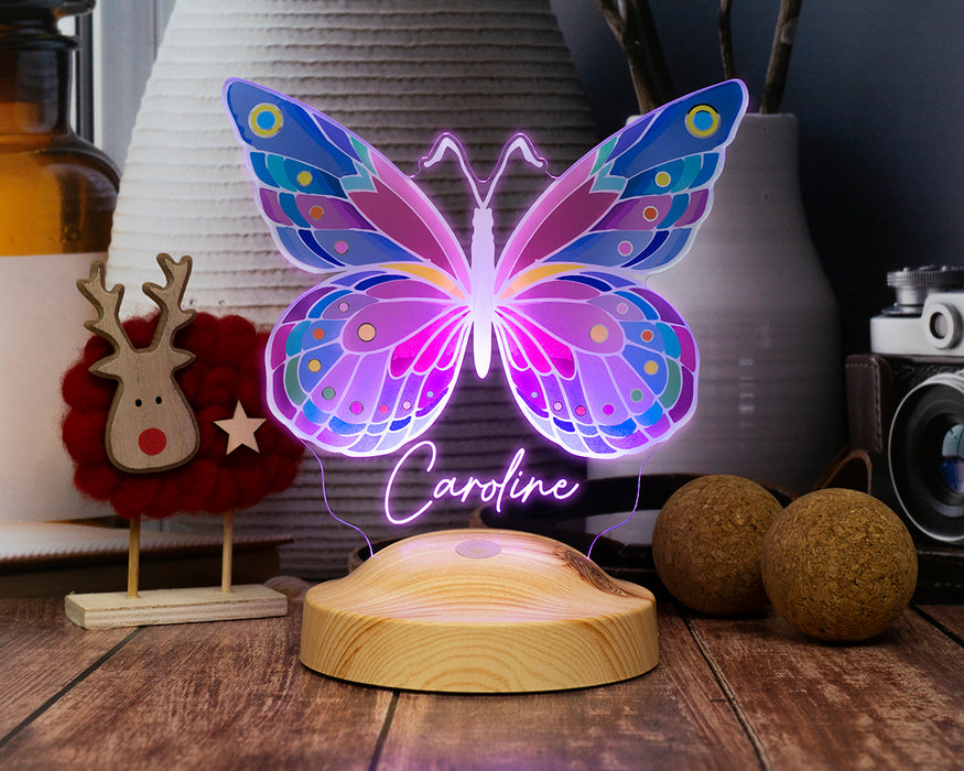Kişiye Özel Renkli Kelebek Figürlü 3D Hediye LED Gece Lambası