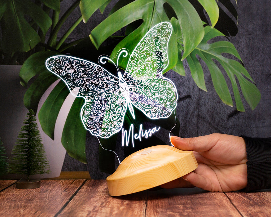 Kelebek Desenli 3D LED Gece Lambası – Kişiye Özel Hediye