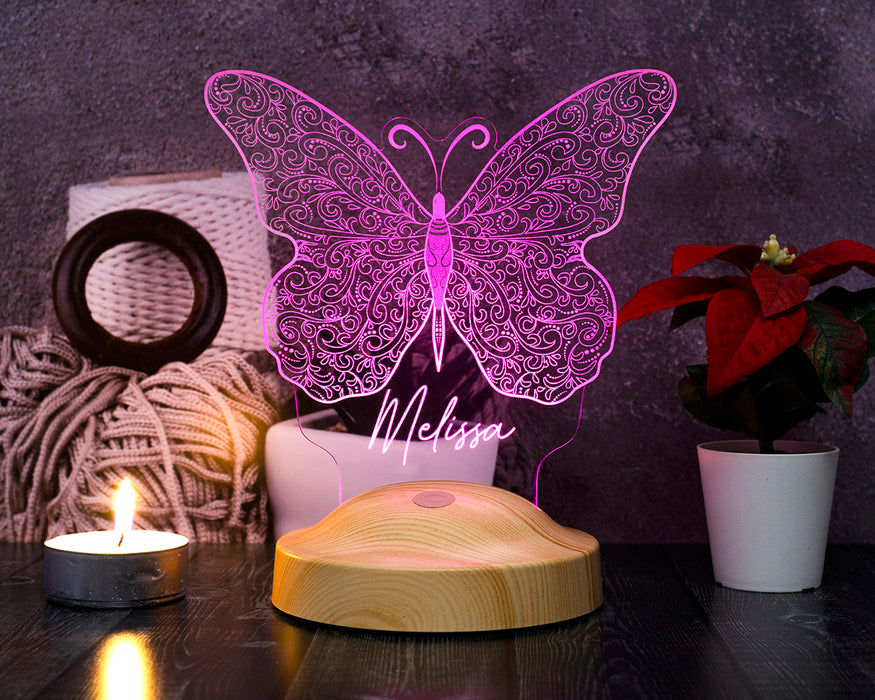 Kelebek Desenli 3D LED Gece Lambası – Kişiye Özel Hediye