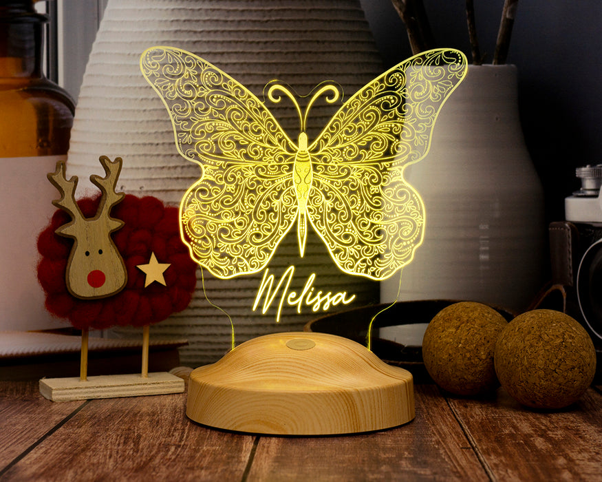 Kelebek Desenli 3D LED Gece Lambası – Kişiye Özel Hediye