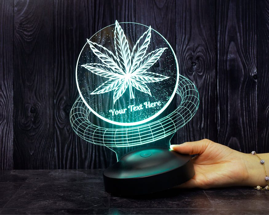 Mucize Bitki Kenevirli Hediye 3D LED Lamba – Cannabis Desenli Dekoratif Gece Lambası