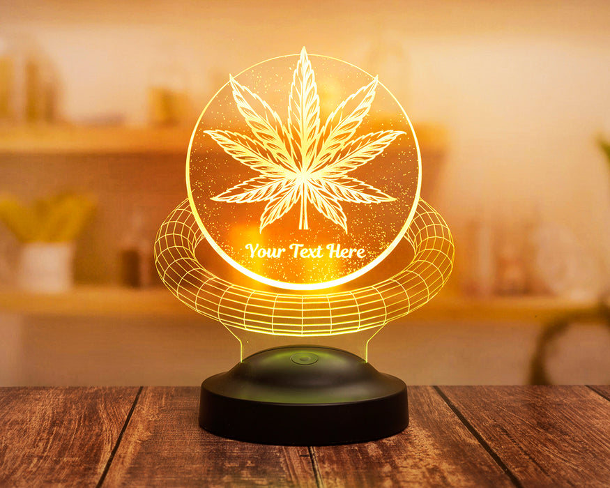 Mucize Bitki Kenevirli Hediye 3D LED Lamba – Cannabis Desenli Dekoratif Gece Lambası