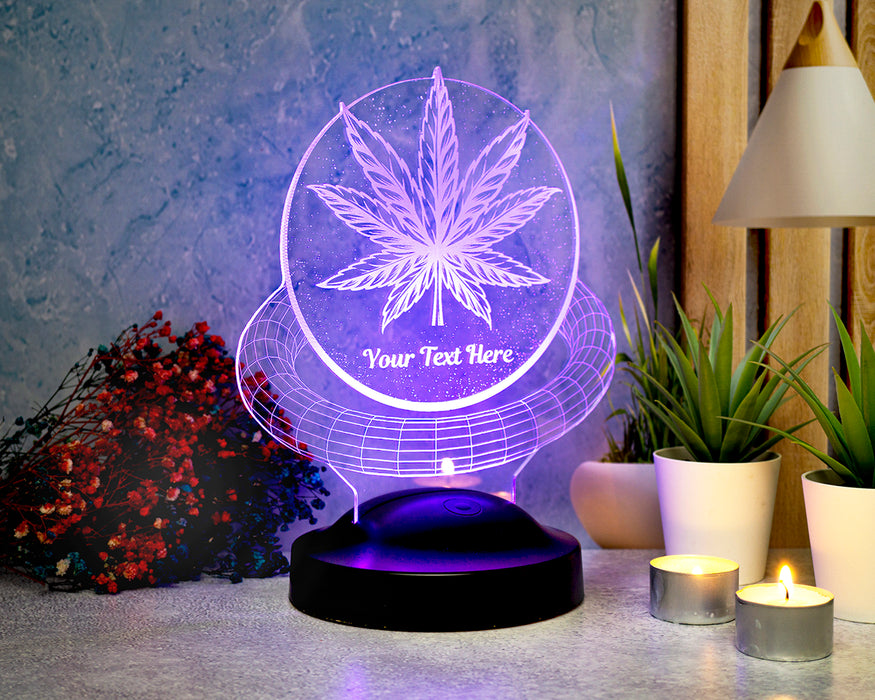 Mucize Bitki Kenevirli Hediye 3D LED Lamba – Cannabis Desenli Dekoratif Gece Lambası