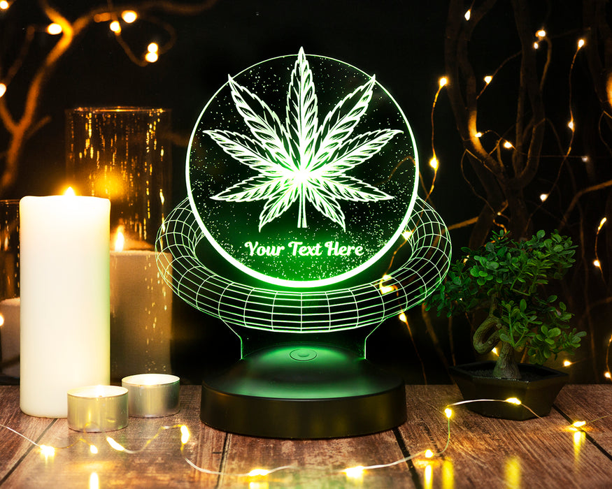 Mucize Bitki Kenevirli Hediye 3D LED Lamba – Cannabis Desenli Dekoratif Gece Lambası