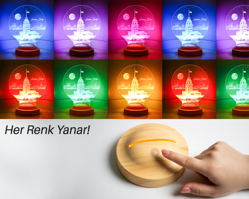 Kız Kulesi Tasarımlı, İsimli Kız Kulesi Hatırası, Sevgiliye Hediye, Doğum Günü Hediyesi, İstanbul Hatırası Led Lamba