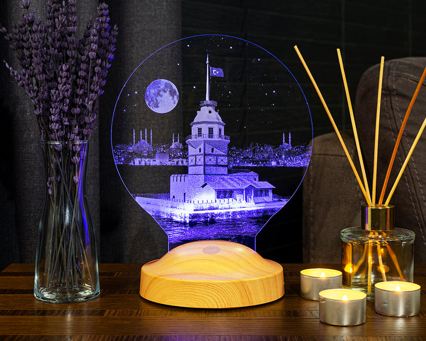 Kız Kulesi Tasarımlı, İsimli Kız Kulesi Hatırası, Sevgiliye Hediye, Doğum Günü Hediyesi, İstanbul Hatırası Led Lamba