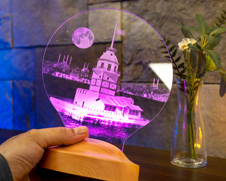 Kız Kulesi Tasarımlı, İsimli Kız Kulesi Hatırası, Sevgiliye Hediye, Doğum Günü Hediyesi, İstanbul Hatırası Led Lamba