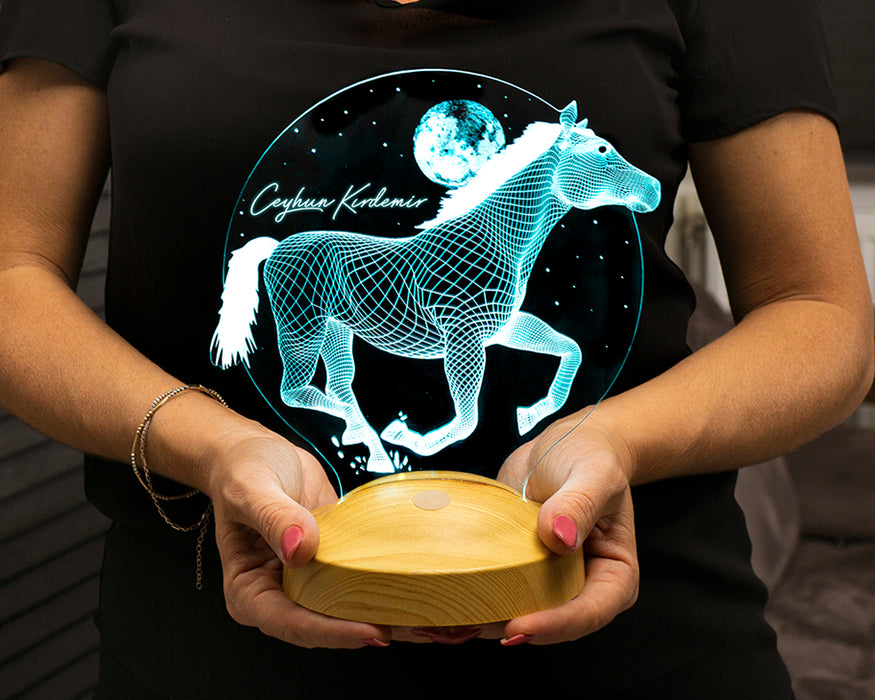 Koşan At Figürlü 3D LED Lamba – At Severlere Kişiye Özel Hediye