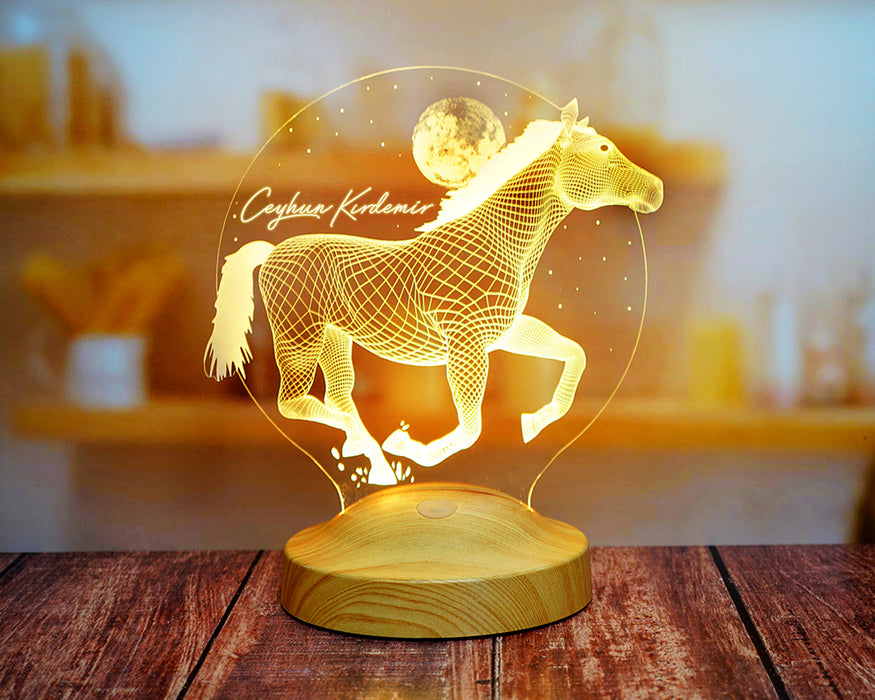 Koşan At Figürlü 3D LED Lamba – At Severlere Kişiye Özel Hediye