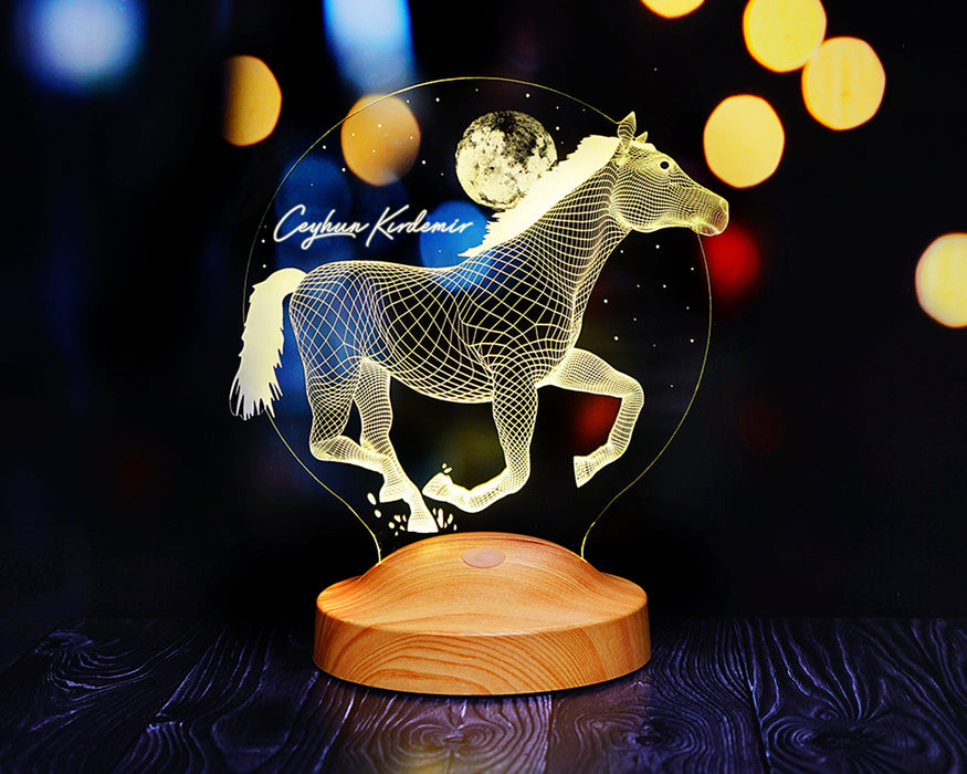 Koşan At Figürlü 3D LED Lamba – At Severlere Kişiye Özel Hediye
