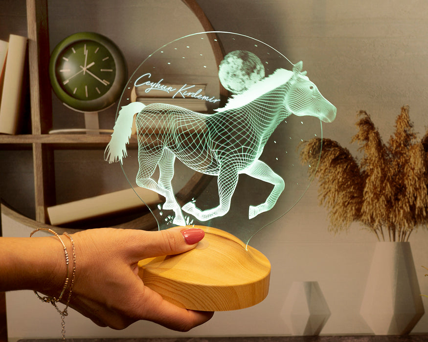 Koşan At Figürlü 3D LED Lamba – At Severlere Kişiye Özel Hediye