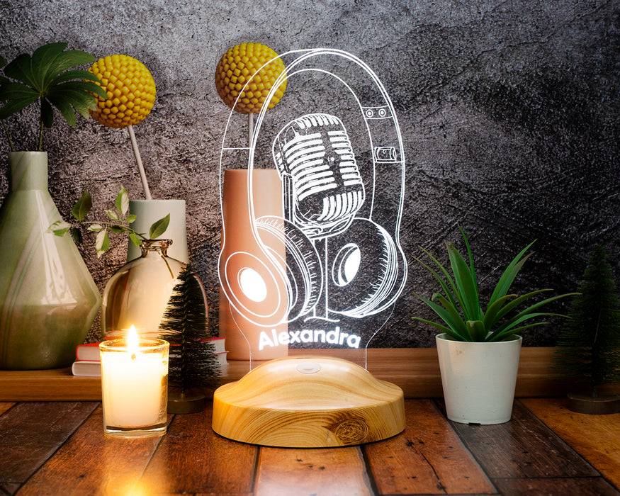 Müzik ve DJ Temalı LED Lamba – Kulaklık & Mikrofon Figürlü Hediye