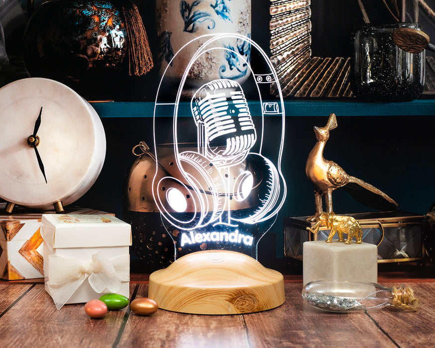 Müzik ve DJ Temalı LED Lamba – Kulaklık & Mikrofon Figürlü Hediye