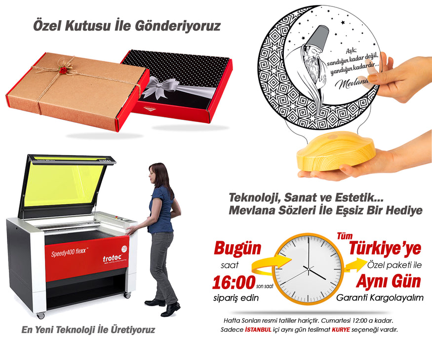 Mevlana Sözleri , Mevlana, Rumi, Dini Hediye, Islami Hediye, Dini Dekoratif Led Lamba