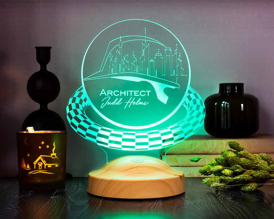 Baret Şekilli İsimli LED Lamba – Mimar ve Mühendislere Hediyelik