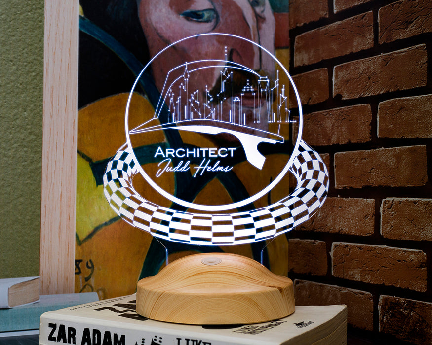 Baret Şekilli İsimli LED Lamba – Mimar ve Mühendislere Hediyelik