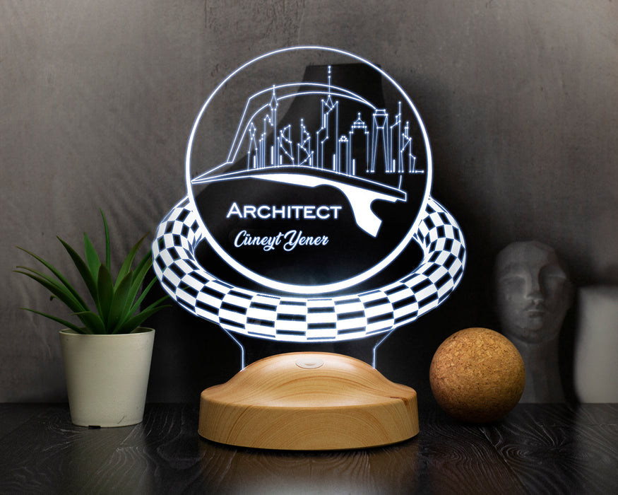 Baret Şekilli İsimli LED Lamba – Mimar ve Mühendislere Hediyelik