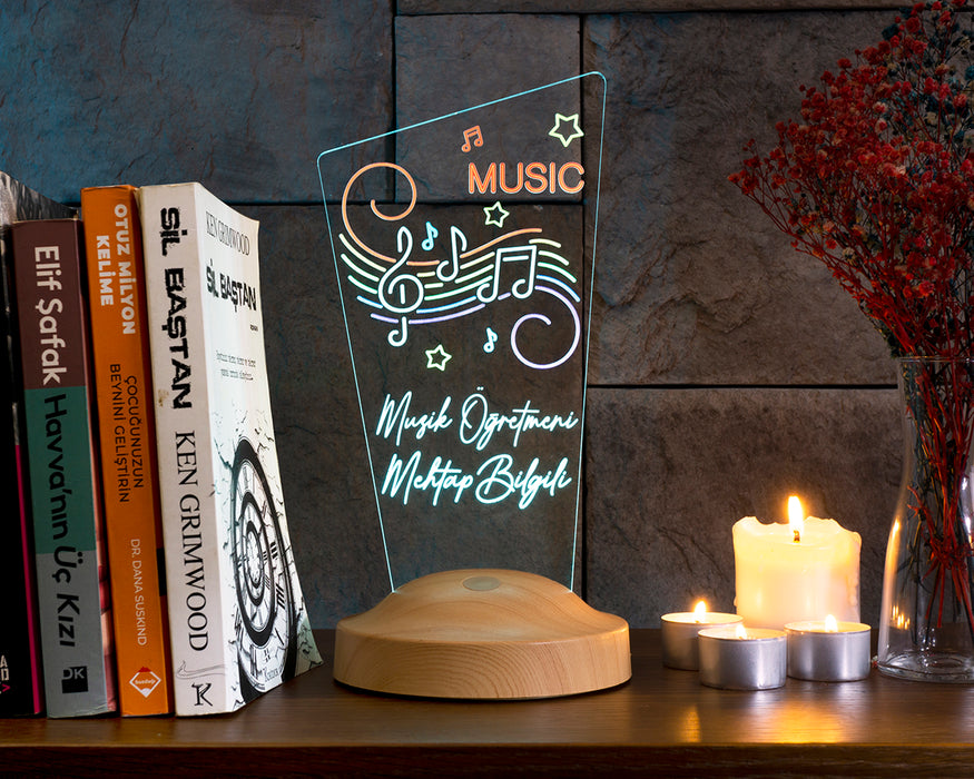 Müzisyen Hediyesi, Müzik Öğretmenine Hediye, Renkli Baskılı Kişiye Özel Led Lamba