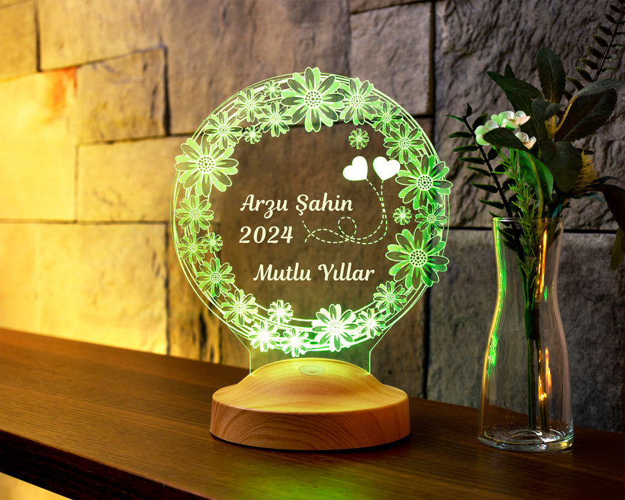 Yılbaşı Papatya Çiçek Hediyesi, Yeni Yıl Mutlu Yıllar Hediyesi, Papatya 3D Led Lamba
