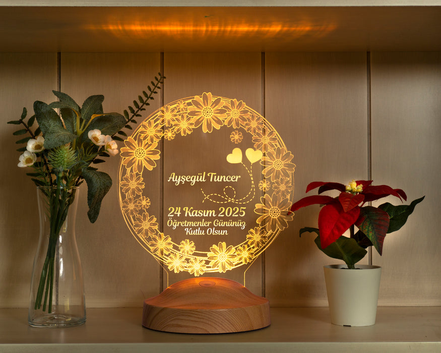 Öğretmene Hediye, Öğretmenler Günü Hediyeleri, Papatya, Mezuniyet Hatırası Hediyesi, Kişiye Özel Led Lamba