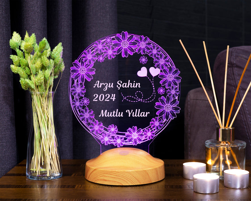 Yılbaşı Papatya Çiçek Hediyesi, Yeni Yıl Mutlu Yıllar Hediyesi, Papatya 3D Led Lamba