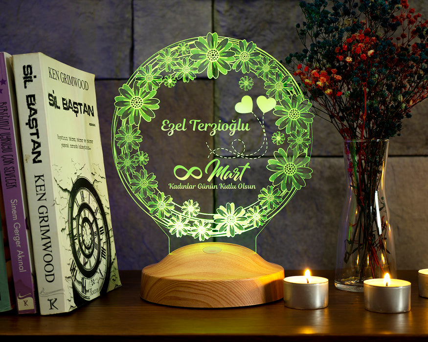 8 Mart Kadınlar Günü Hediyesi Papatyalar Kişiye Özel Led Lamba